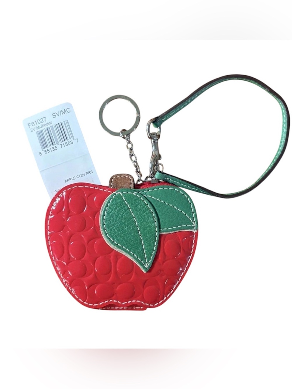 COACH Red Apple Patent Leather Coin Purse Wristlet Keychain NWT